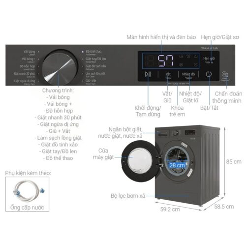 Máy giặt LG Inverter 9 kg FB1209S6M 4 kich thuoc may giat lg inverter 9 kg fb1209s6m