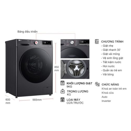 kich thuoc may giat lg inverter 9 kg fv1409s4m cua truoc