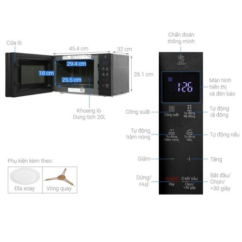 Lò vi sóng LG NeoChef™ 20l MS2032GAS.BBKPLVN 4 thong so lo vi song lg neochef 20l ms2032gas.bbkplvn