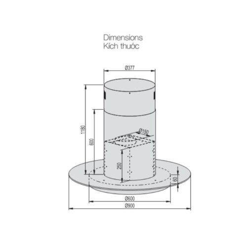 Máy hút mùi đảo Lorca TA-6009-90 4 Kích thước Máy hút mùi đảo Lorca TA-6009-90