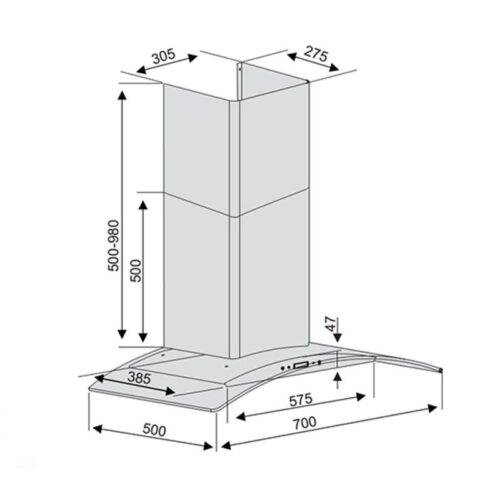 Kích thước máy hút mùi Lorca TA 2001C-70