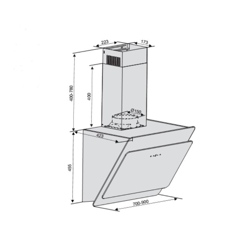 Kích thước máy hút mùi Lorca TA 6008CM-90 Kích thước máy hút mùi Lorca TA 6008CM-90