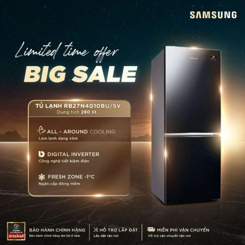 Tủ Lạnh 2 cánh Inverter 280 Lít Samsung RB27N4010BU/SV