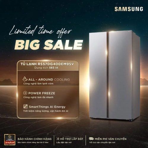 Tủ lạnh 2 cánh side by side Inverter 583 Lít Samsung RS57DG400EM9SV