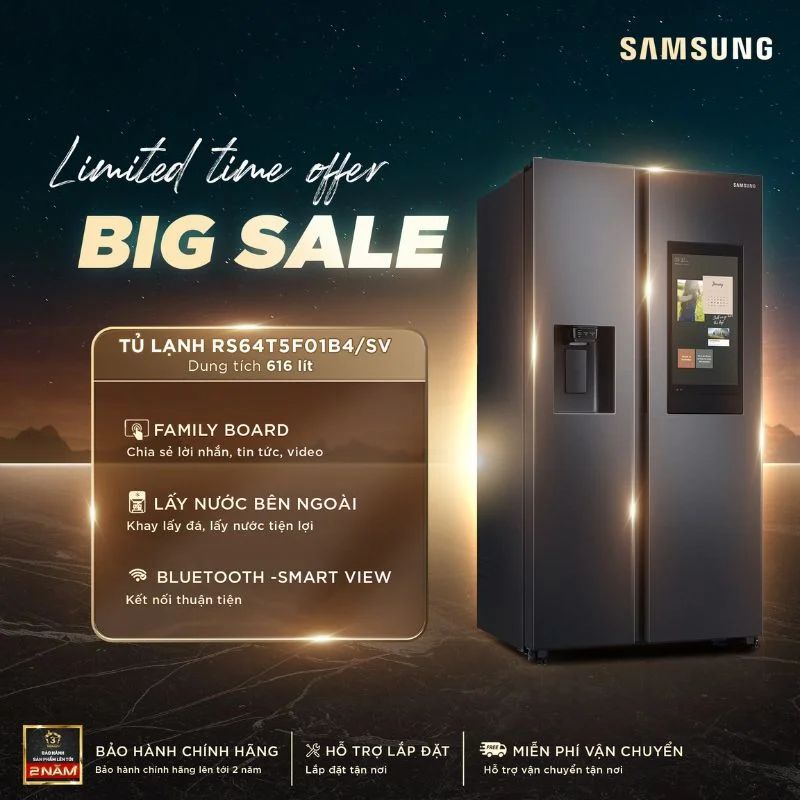 Tủ lạnh 2 cánh side by side 616 lít Samsung RS64T5F01B4/SV Tủ lạnh 2 cánh side by side 616 lít Samsung RS64T5F01B4/SV