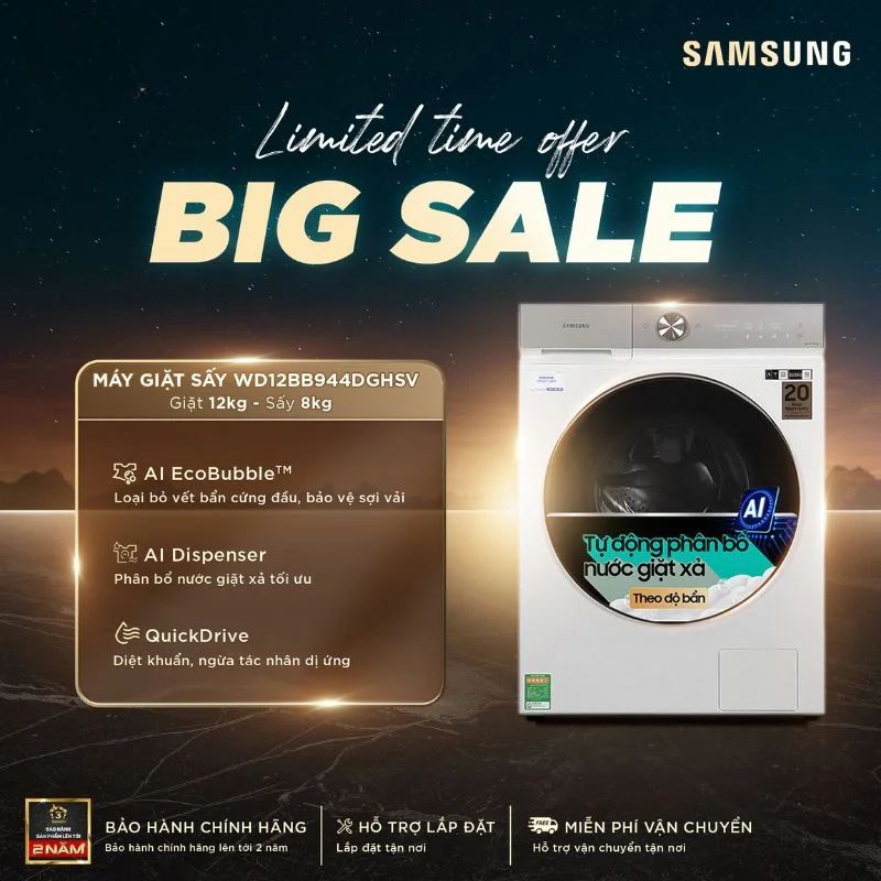 Máy Giặt Sấy Samsung Inverter Giặt 12 Kg - Sấy 8 Kg WD12BB944DGHSV Máy Giặt Sấy Samsung Inverter Giặt 12 Kg - Sấy 8 Kg WD12BB944DGHSV