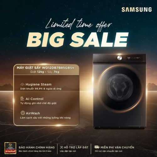 Máy Giặt Sấy Samsung Inverter Giặt 12 kg - Sấy 7 kg WD12DB7B85GBSV