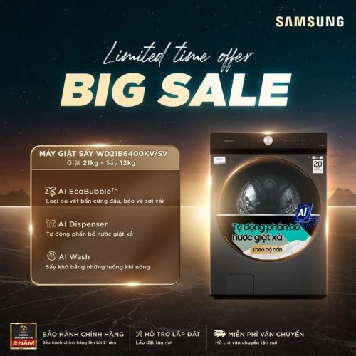 Máy Giặt Sấy Samsung Inverter Giặt 21 Kg - Sấy 12 Kg WD21B6400KV/SV