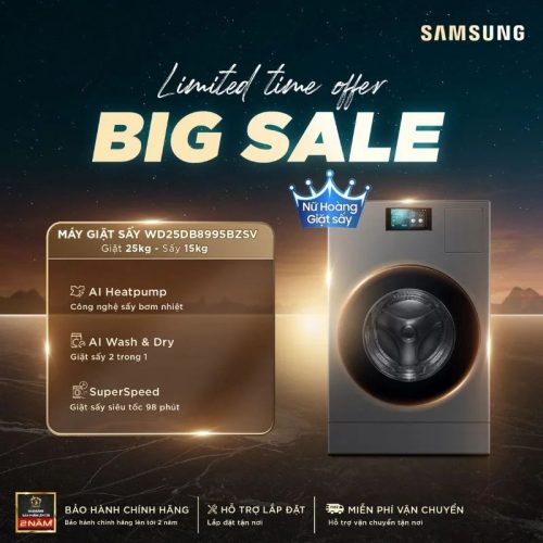 Máy Giặt Sấy Samsung Inverter Giặt 25 Kg - Sấy 15 kg WD25DB8995BZSV
