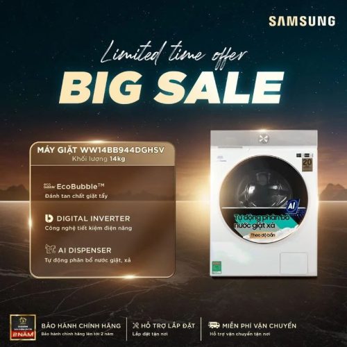 Máy Giặt Samsung Inverter 14 kg WW14BB944DGHSV cửa trước
