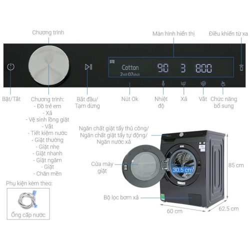 Máy Giặt Samsung Inverter AI 10 Kg WW10TP44DSB/SV cửa trước 6 kich thuoc may giat samsung inverter ai 10 kg ww10tp44dsb sv cua truoc
