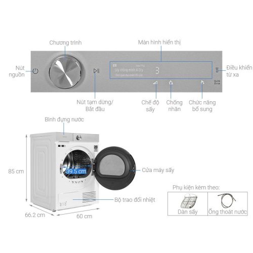 Máy Sấy Bơm Nhiệt Samsung 9 kg DV90BB9440GH/SV 4 kich thuoc may say bom nhiet samsung 9 kg dv90bb9440gh sv