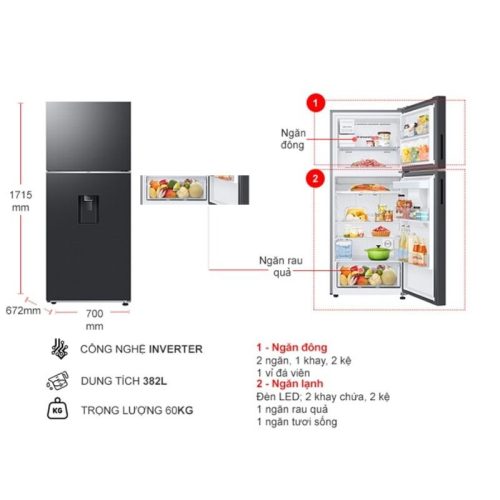 Tủ Lạnh 2 cánh Inverter 382 Lít Samsung RT38CG6584B1SV 5 kich thuoc tu lanh 2 canh inverter 382 lit samsung rt38cg6584b1sv