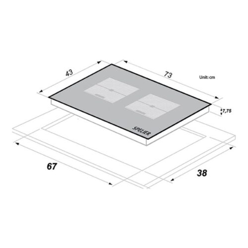 Kích thước bếp từ đôi Spelier SPE IC 1188 B lắp âm