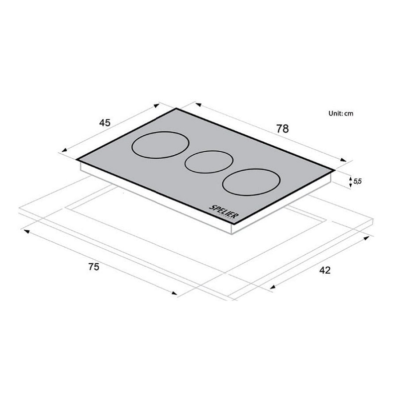 Bếp từ đôi Spelier SPM T93 Plus lắp âm 4 Kích thước bếp từ đôi Spelier SPM T93 Plus lắp âm