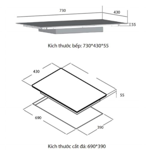 Bếp từ đôi Spelier STL 510S lắp âm 5 Kích thước bếp từ đôi Spelier STL 510S lắp âm