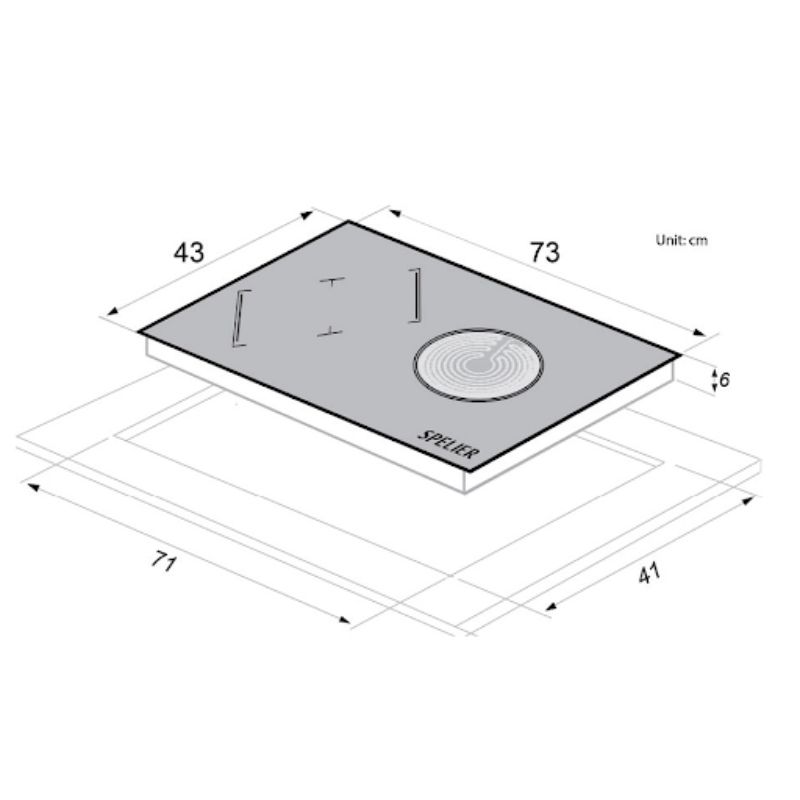 Bếp từ kết hợp hồng ngoại Spelier SPE IC 938 EG lắp âm 4 Kích thước bếp từ kết hợp hồng ngoại Spelier SPE IC 938 EG lắp âm