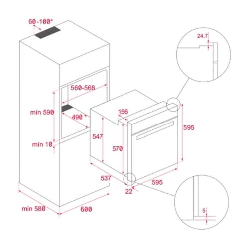 Lò nướng điện TEKA Maestro Pizza HLB 8510 P BK 111000049 7 Kích thước lò nướng điện TEKA Maestro Pizza HLB 8510 P BK 111000049