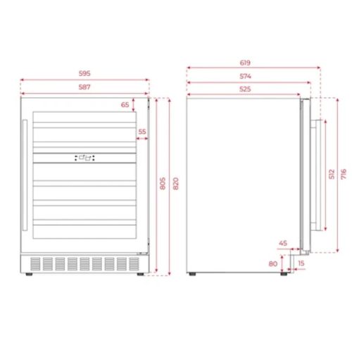 Kích thước tủ rượu TEKA RVU 20046 GBK