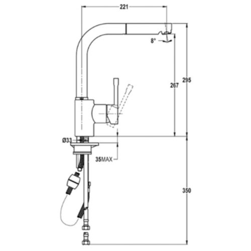 Vòi rửa TEKA ARK pull out 116030079 3 Kích thước vòi rửa TEKA ARK pull out 116030079