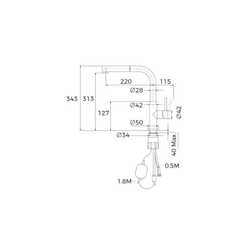Vòi rửa TEKA UNI 9331 XP 116020022 5 Kích thước vòi rửa chén TEKA UNI 9331 XP 116020022