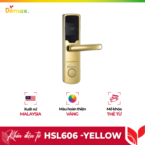 Khóa cửa điện tử Demax HSL606 -Yellow - Khóa khách sạn tích hợp đầu đọc thẻ