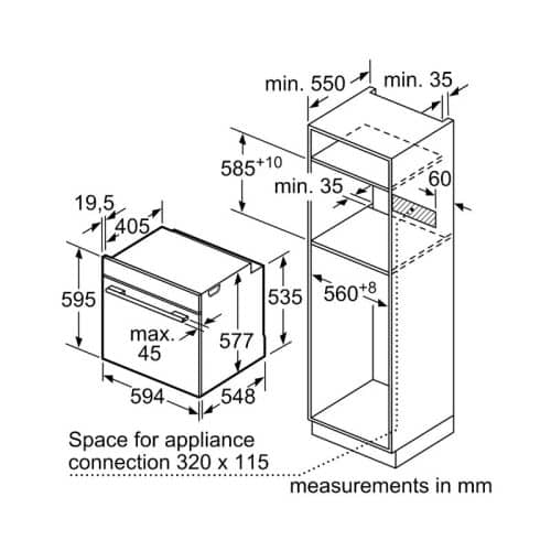 Kích thước lò nướng Bosch HBG633BS1A