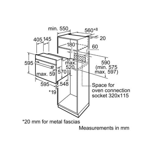 Kích thước lò nướng âm Bosch HBN331E2J