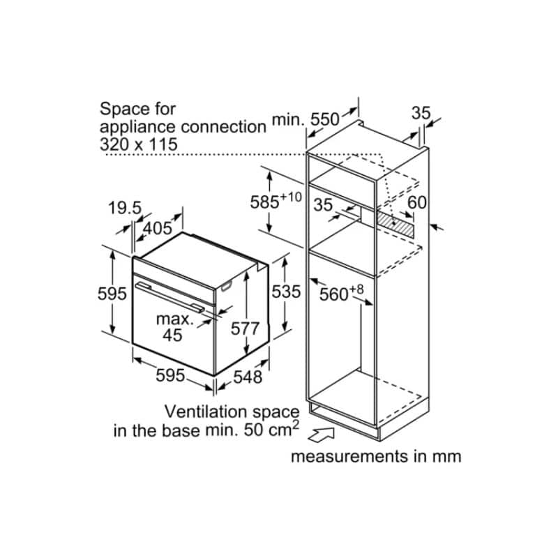 Kích thước lò nướng kết hợp vi sóng, hấp BOSCH HNG6764S6 Serie 8 Kích thước lò nướng kết hợp vi sóng, hấp BOSCH HNG6764S6 Serie 8