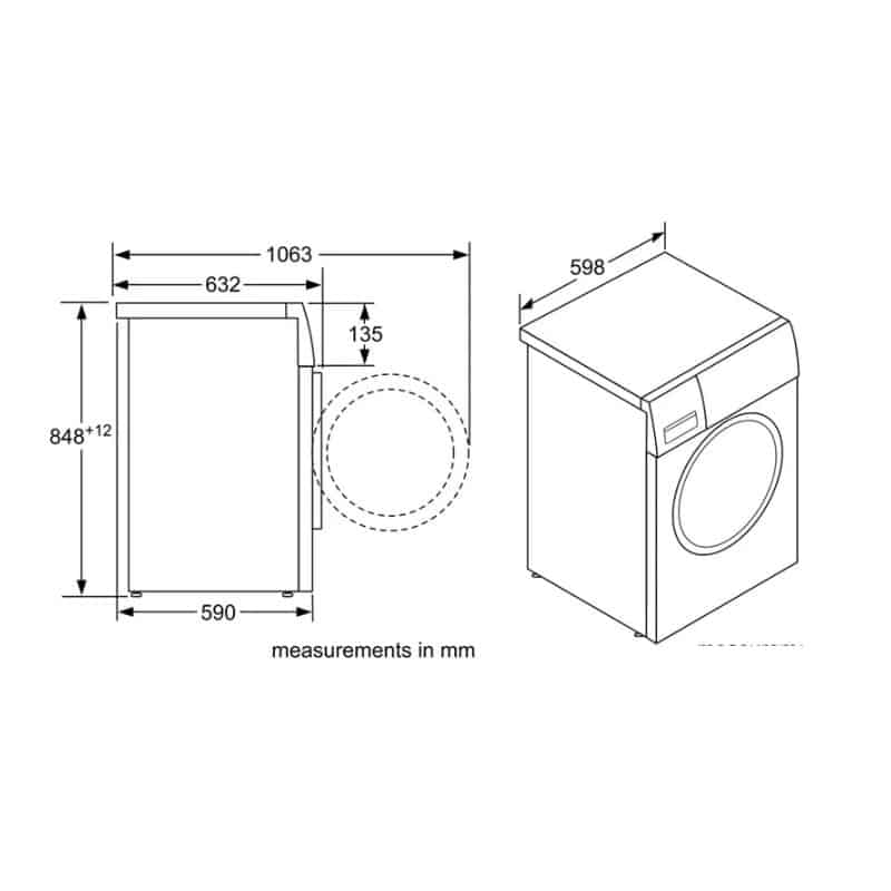 Kích thước máy giặt quần áo Bosch WAT286H8SG Kích thước máy giặt quần áo Bosch WAT286H8SG