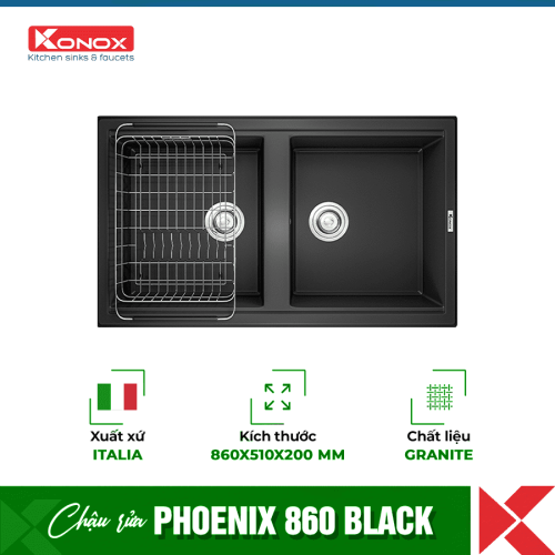 Chậu rửa bát Konox Granite Phoenix 860 Black