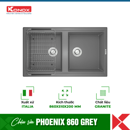 Chậu rửa bát Konox Granite Phoenix 860 Grey