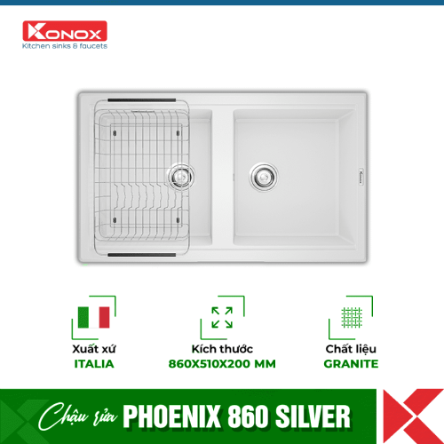 Chậu rửa bát Konox Granite Phoenix 860 White Silver