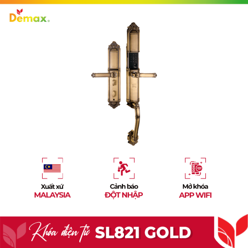 Khóa cửa điện tử Demax SL821 Gold cho đại sảnh - biệt thự