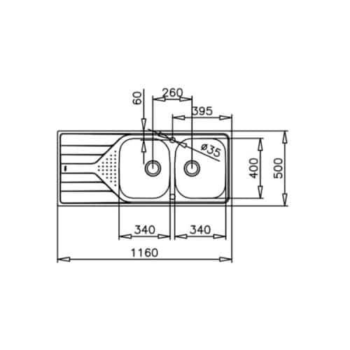 Chậu Teka UNIVERSE 80 T-XP 2B 1D 3 Kích thước của Chậu Teka UNIVERSE 80 T-XP 2B 1D