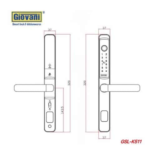 Khóa điện tử thông minh Giovani GSL-K511B 3 Kích thước của Khóa điện tử thông minh Giovani GSL-K511B