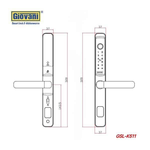 Kích thước của Khóa điện tử thông minh Giovani GSL-K511B Kích thước của Khóa điện tử thông minh Giovani GSL-K511B
