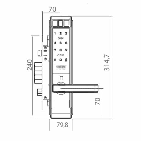 Kích thước của Khóa điện tử thông minh Giovani GSL-K66BS Kích thước của Khóa điện tử thông minh Giovani GSL-K66BS