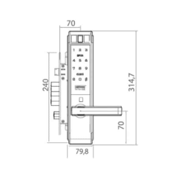 Kích thước của Khóa điện tử thông minh Giovani GSL-K66FG Kích thước của Khóa điện tử thông minh Giovani GSL-K66FG