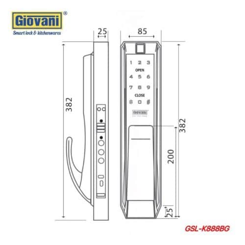 Khóa điện tử thông minh Giovani GSL-K888BG 3 Kích thước của Khóa điện tử thông minh Giovani GSL-K888BG