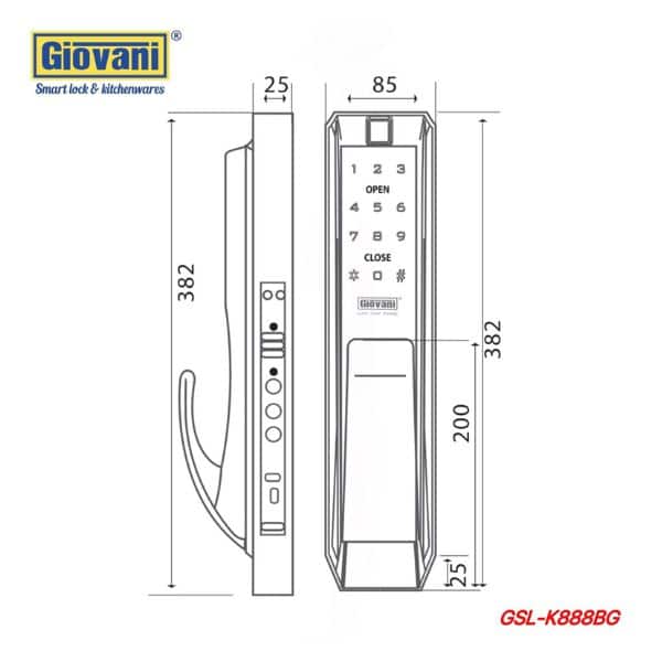 Kích thước của Khóa điện tử thông minh Giovani GSL-K888BG Kích thước của Khóa điện tử thông minh Giovani GSL-K888BG