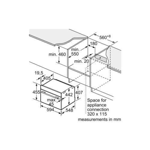 Kích thước lò nướng kết hợp vi sóng Bosch CMG633BS1B