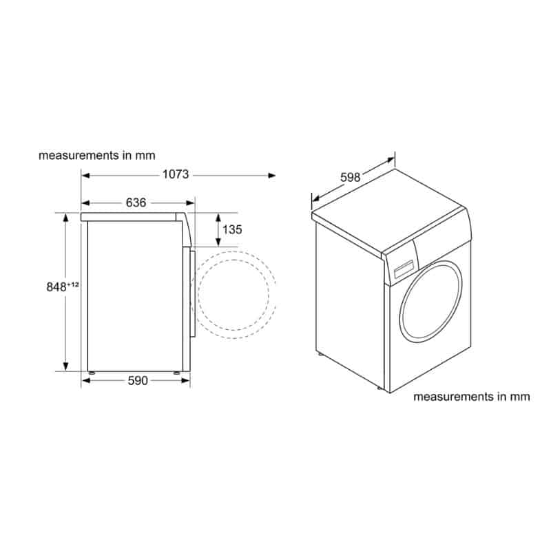 Kích thước máy giặt quần áo Bosch WGG254A0SG Kích thước máy giặt quần áo Bosch WGG254A0SG