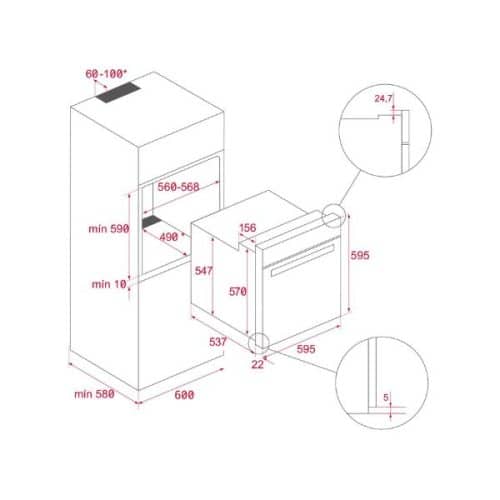 Kích thước của Lò nướng Teka HLB 8600 Steam Grey