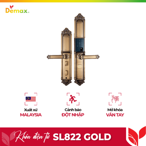 Khóa cửa điện tử Demax SL822 Gold cho đại sảnh - biệt thự