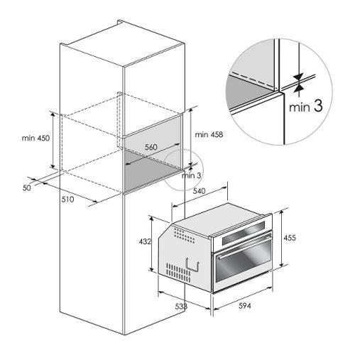 Lò âm tủ kết hợp nướng Dudoff SPRING 45S 2 Kích thước Lò âm tủ kết hợp nướng Dudoff SPRING 45S