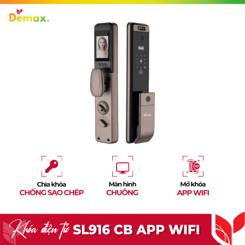 Khóa cửa điện tử nhận diện khuôn mặt Face ID - 3D Demax SL916 CB App Wifi