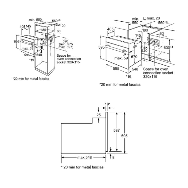 Kích thước lò Nướng Bosch HBF134EB0K Series 2 Kích thước lò Nướng Bosch HBF134EB0K Series 2