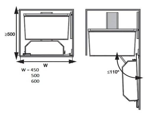 Bộ đựng thực phẩm 6 tầng 500/1700mm TANDEM ARE Hafele 545.93.433 3 Kích thước của Bộ đựng thực phẩm 6 tầng 500/1700mm TANDEM ARE Hafele 545.93.433