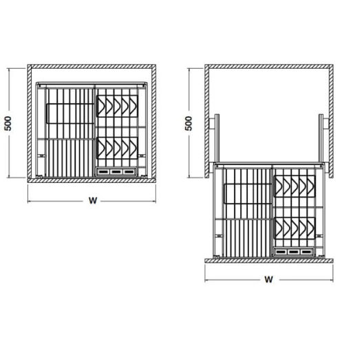 Bộ rổ kéo đựng chén đĩa gắn cánh rộng 900 Verona Hafele 549.03.156 3 Kích thước của Bộ rổ kéo đựng chén đĩa gắn cánh rộng 900 Verona Hafele 549.03.156